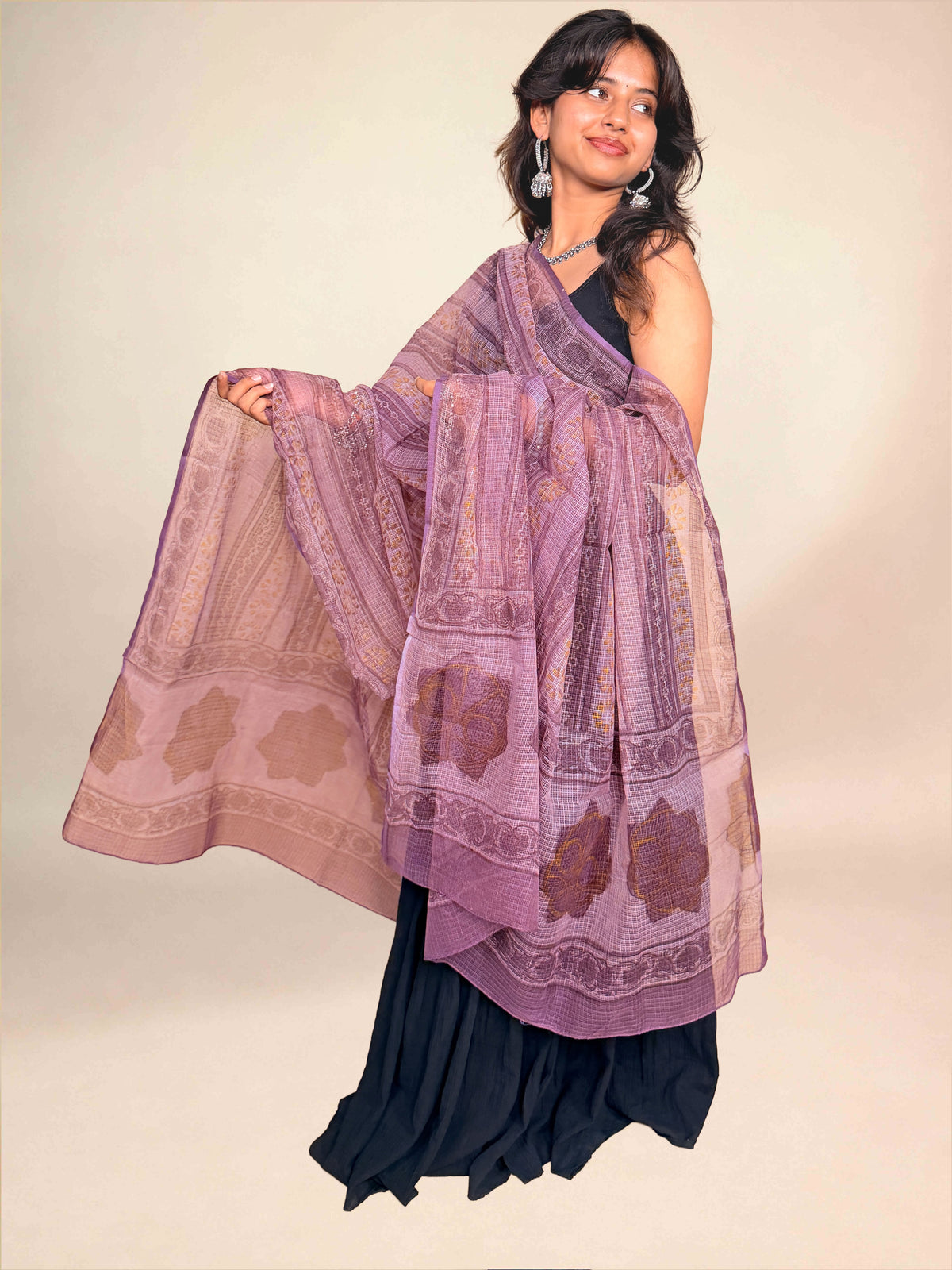 Dusty Plum Vanaspati  Kota Handblock Printed Dupatta