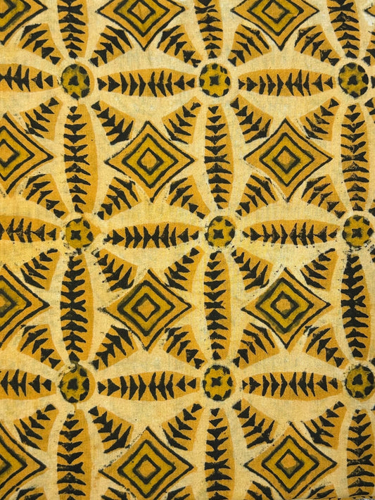  Multicolor Vanaspti Handblock Printed Cotton Fabric | Mustard
