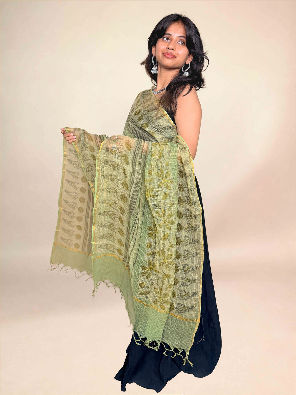 Sage Green Vanaspati Kota Handblock Printed Dupatta
