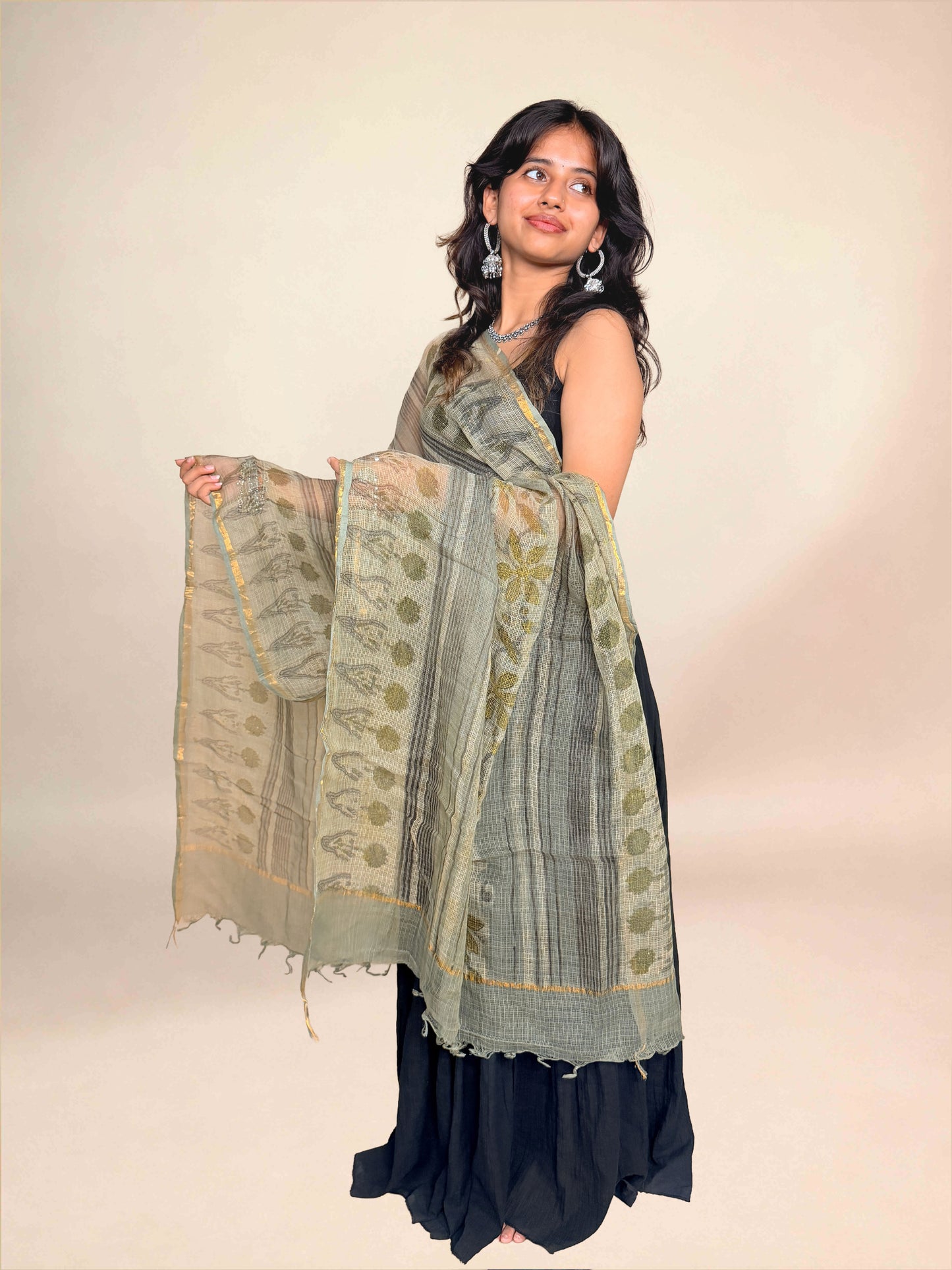 Grey Vanaspati Kota Handblock Printed Dupatta