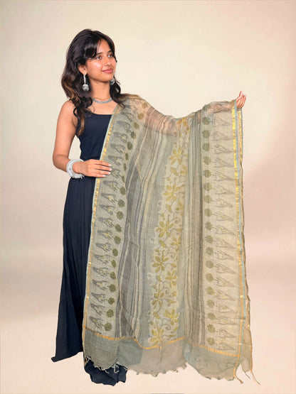 Grey Vanaspati Kota Handblock Printed Dupatta