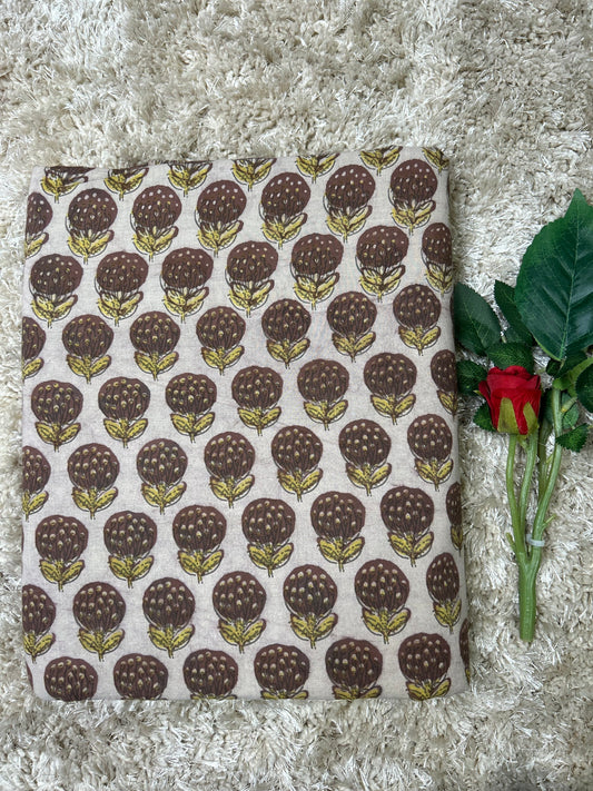 Multicolor Vanaspati Handblock Printed Cotton Fabric | Brown