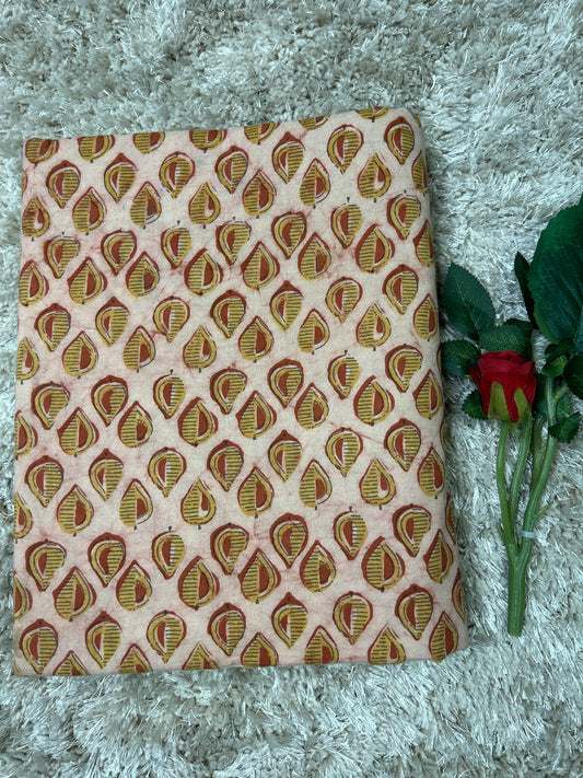 Multicolor Vanaspati Handblock Printed Cotton Fabric | Mustard and Red