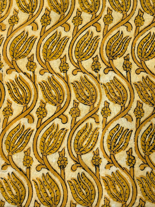 Multicolor Vanaspati Handblock Printed Cotton Fabric | Mustard