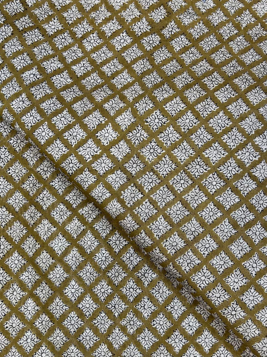 Multicolor Saudagiri Print Chanderi Handblock Fabric | Moss Green