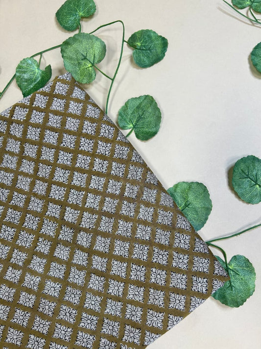 Multicolor Saudagiri Print Chanderi Handblock Fabric | Moss Green