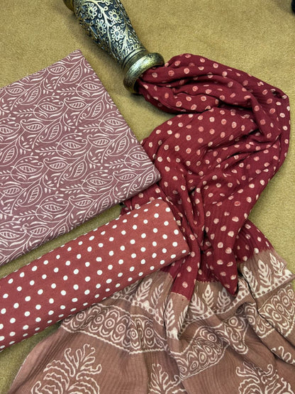 Pashmina Handblock Printed Cotton Suit Set