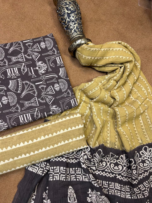 Pashmina Handblock Printed Cotton Suit Set