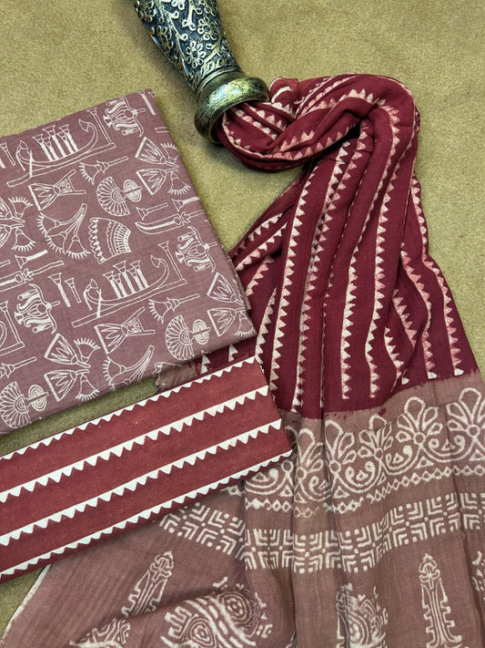 Pashmina Handblock Printed Cotton Suit Set