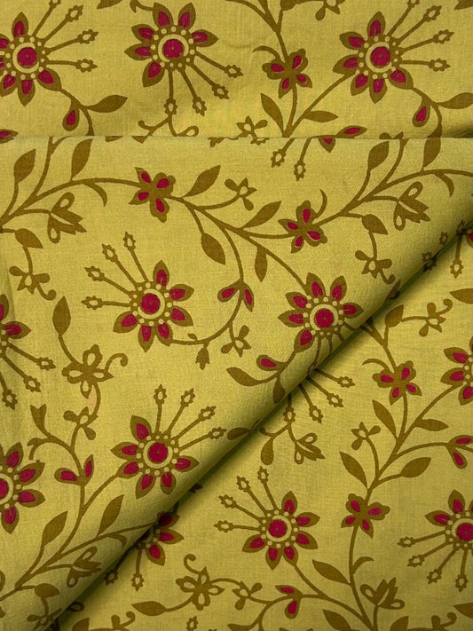 Multicolor Discharge Hand Print Cotton Fabric | Mustard