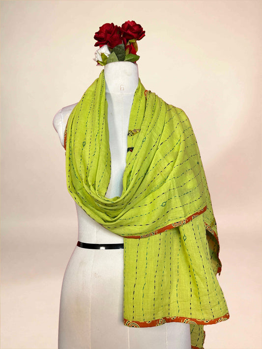 Yellow Kantha Cotton Stole