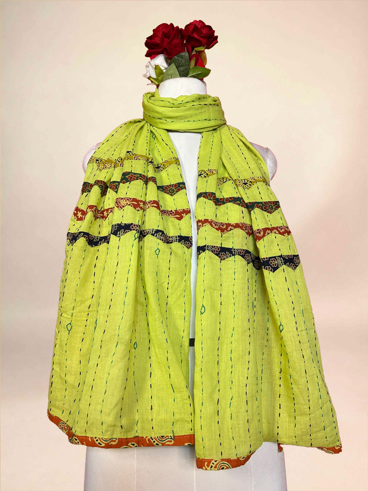 Yellow Kantha Cotton Stole