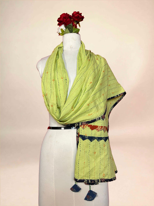 Yellow Kantha Cotton Stole
