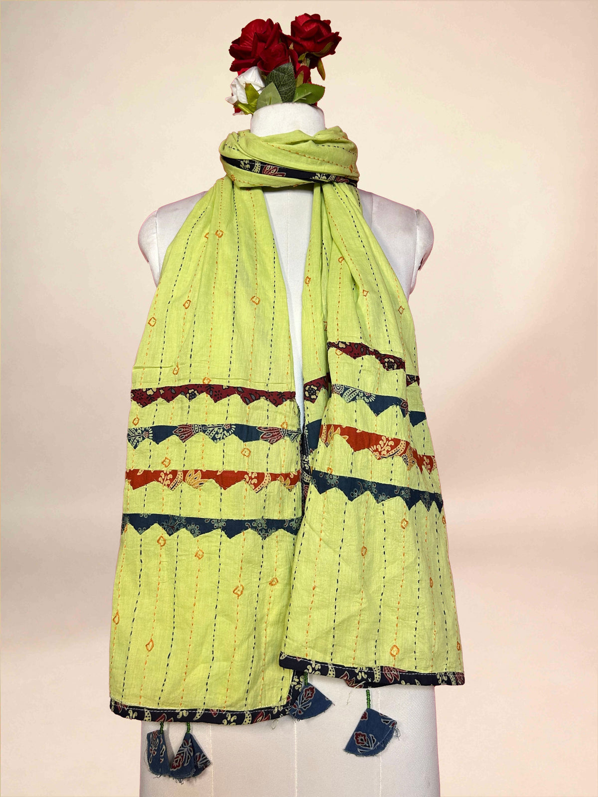 Yellow Kantha Cotton Stole