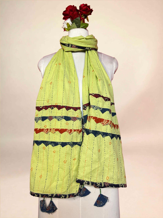 Yellow Kantha Cotton Stole