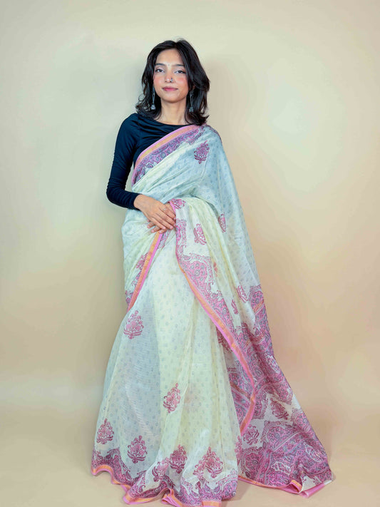 Anokhi Chanderi Handblock Printed Silk Saree