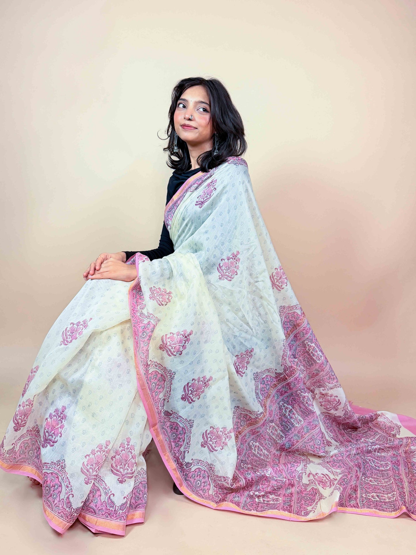 Anokhi Chanderi Handblock Printed Silk Saree
