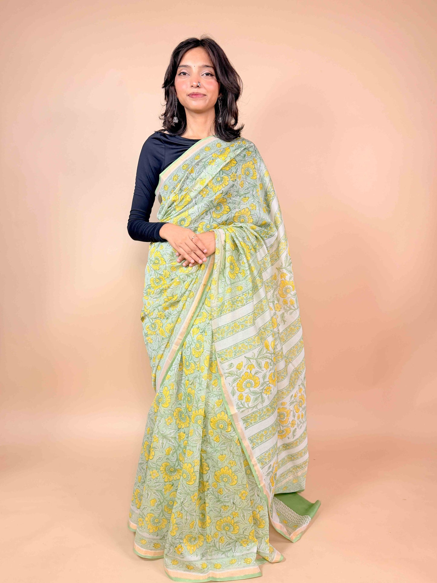 Anokhi Chanderi Handblock Printed Silk Saree