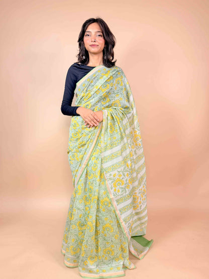 Anokhi Chanderi Handblock Printed Silk Saree