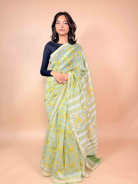 Anokhi Chanderi Handblock Printed Silk Saree