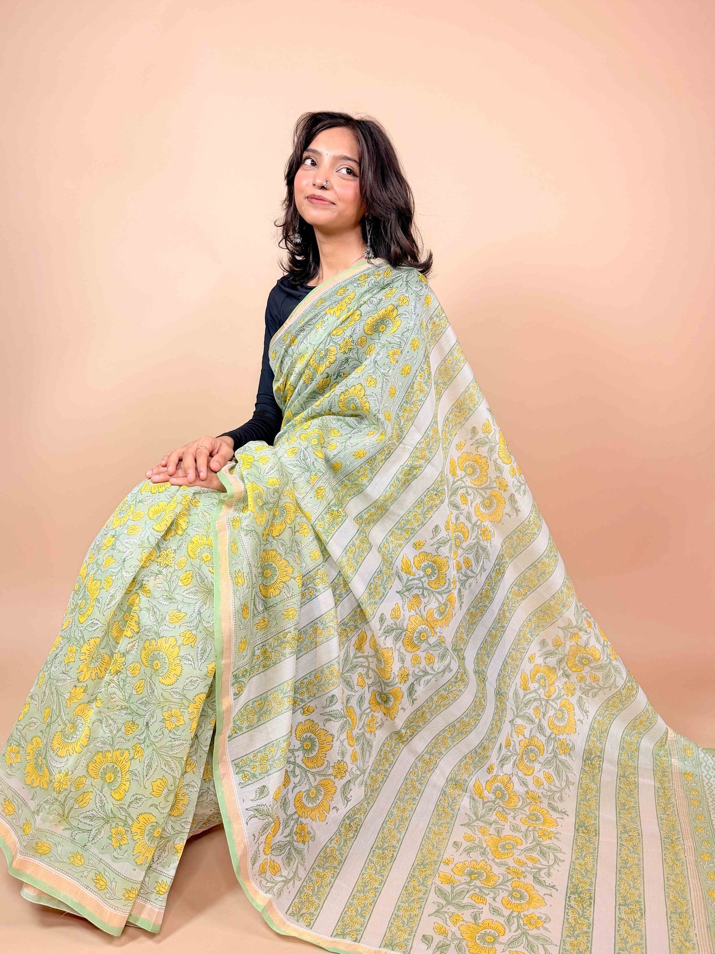 Anokhi Chanderi Handblock Printed Silk Saree