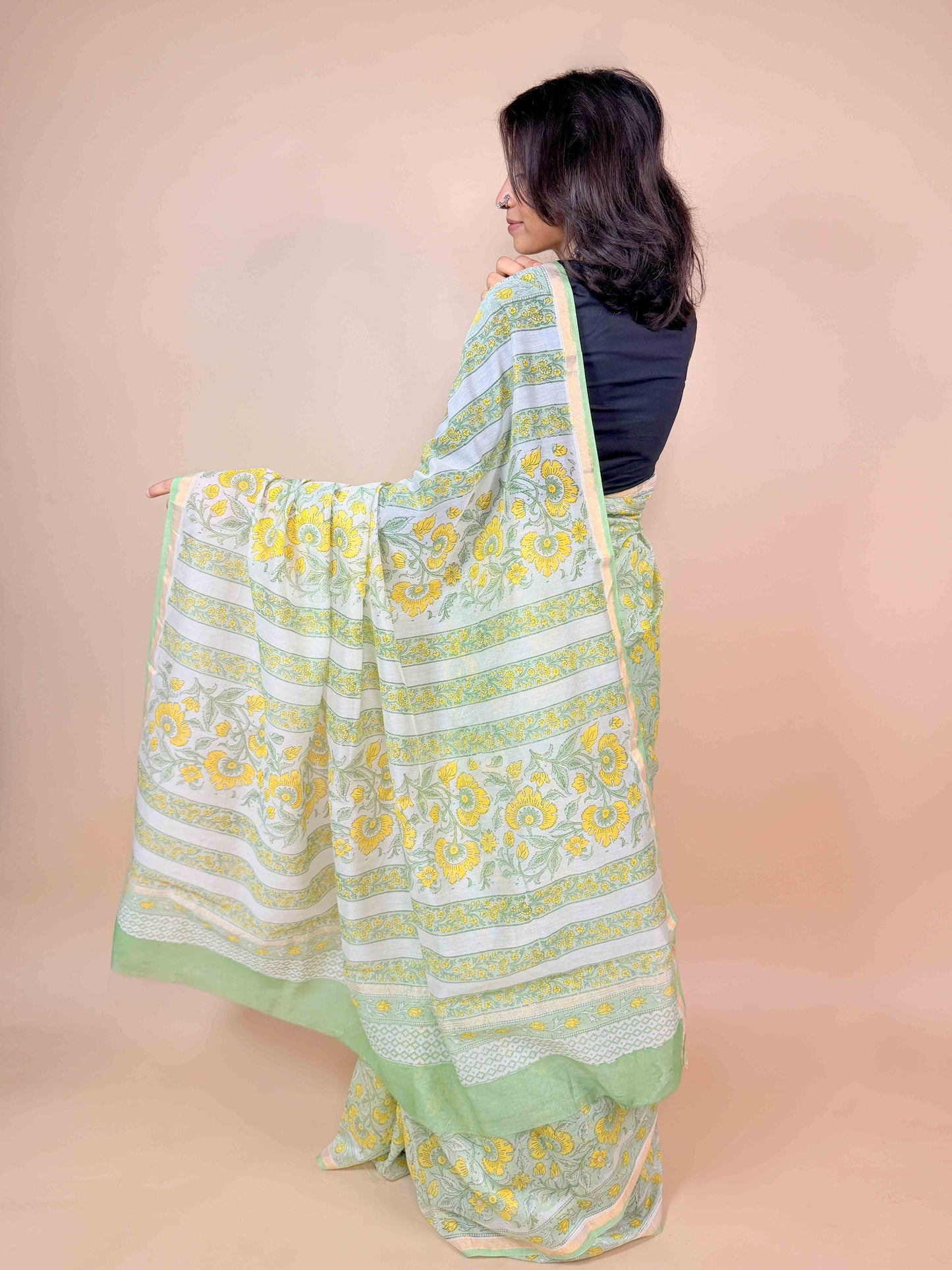 Anokhi Chanderi Handblock Printed Silk Saree