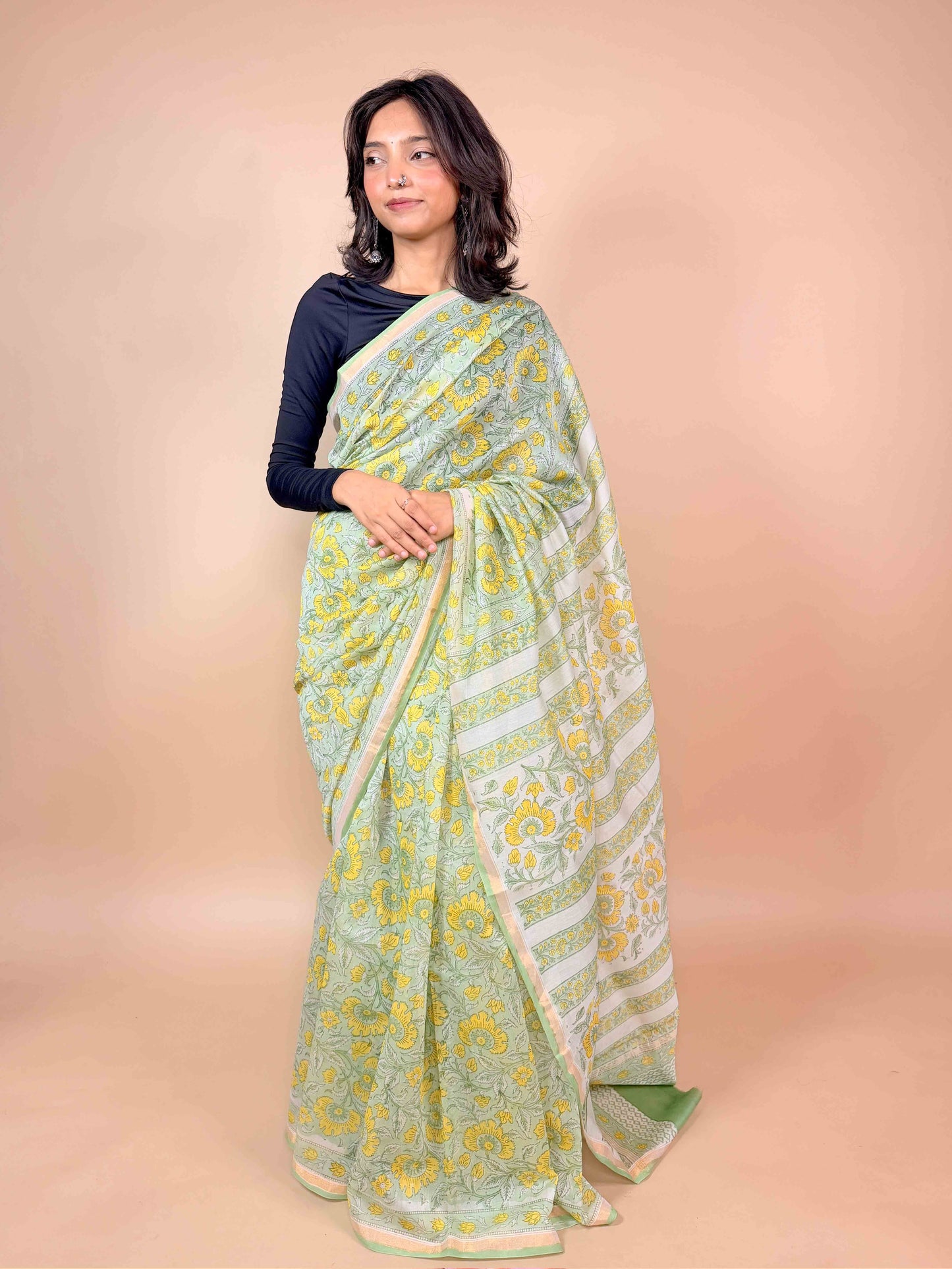 Anokhi Chanderi Handblock Printed Silk Saree