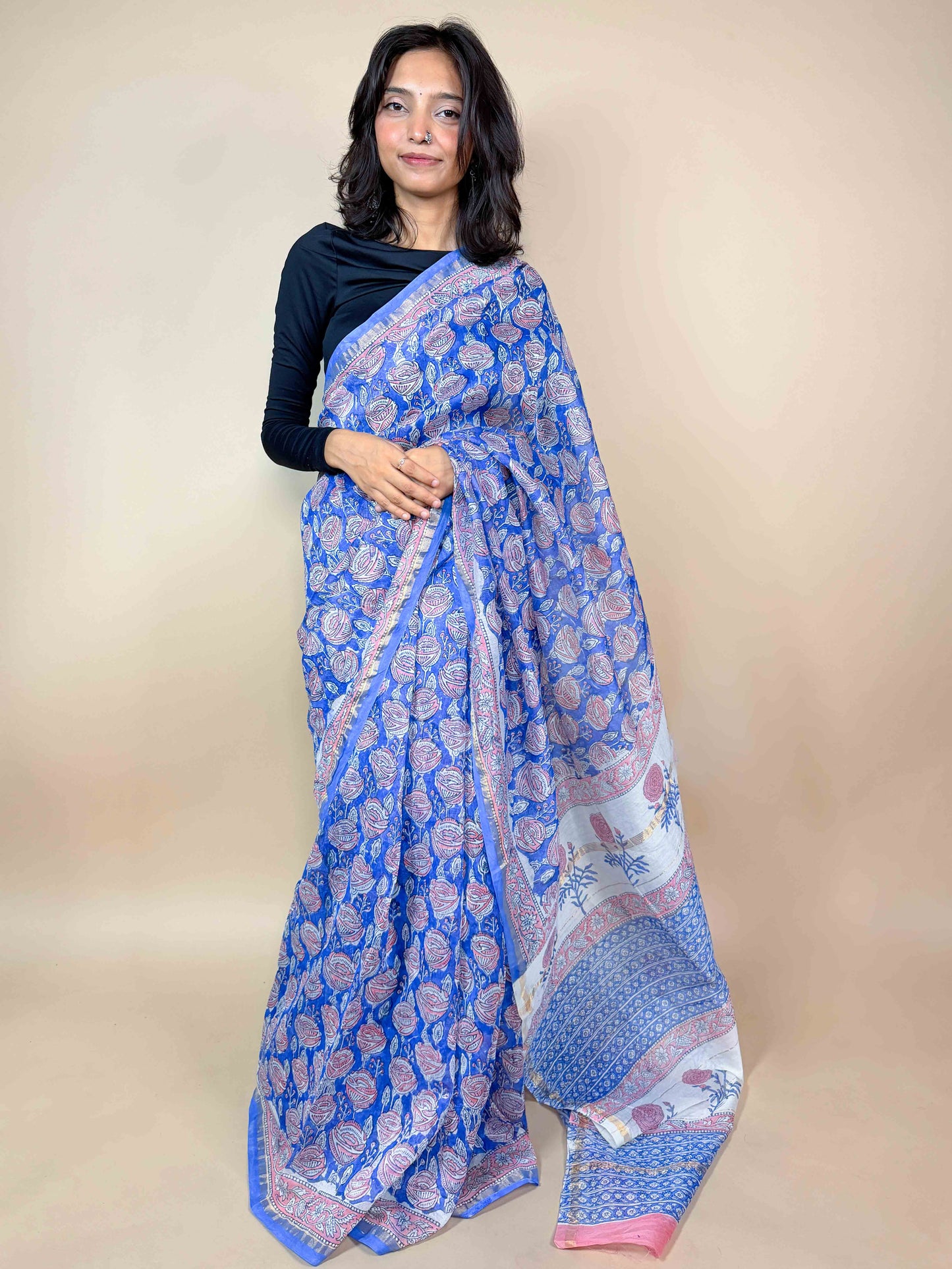 Anokhi Chanderi Handblock Printed Silk Saree