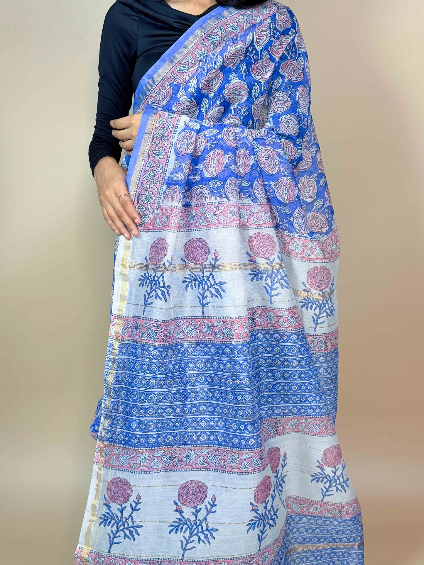 Anokhi Chanderi Handblock Printed Silk Saree