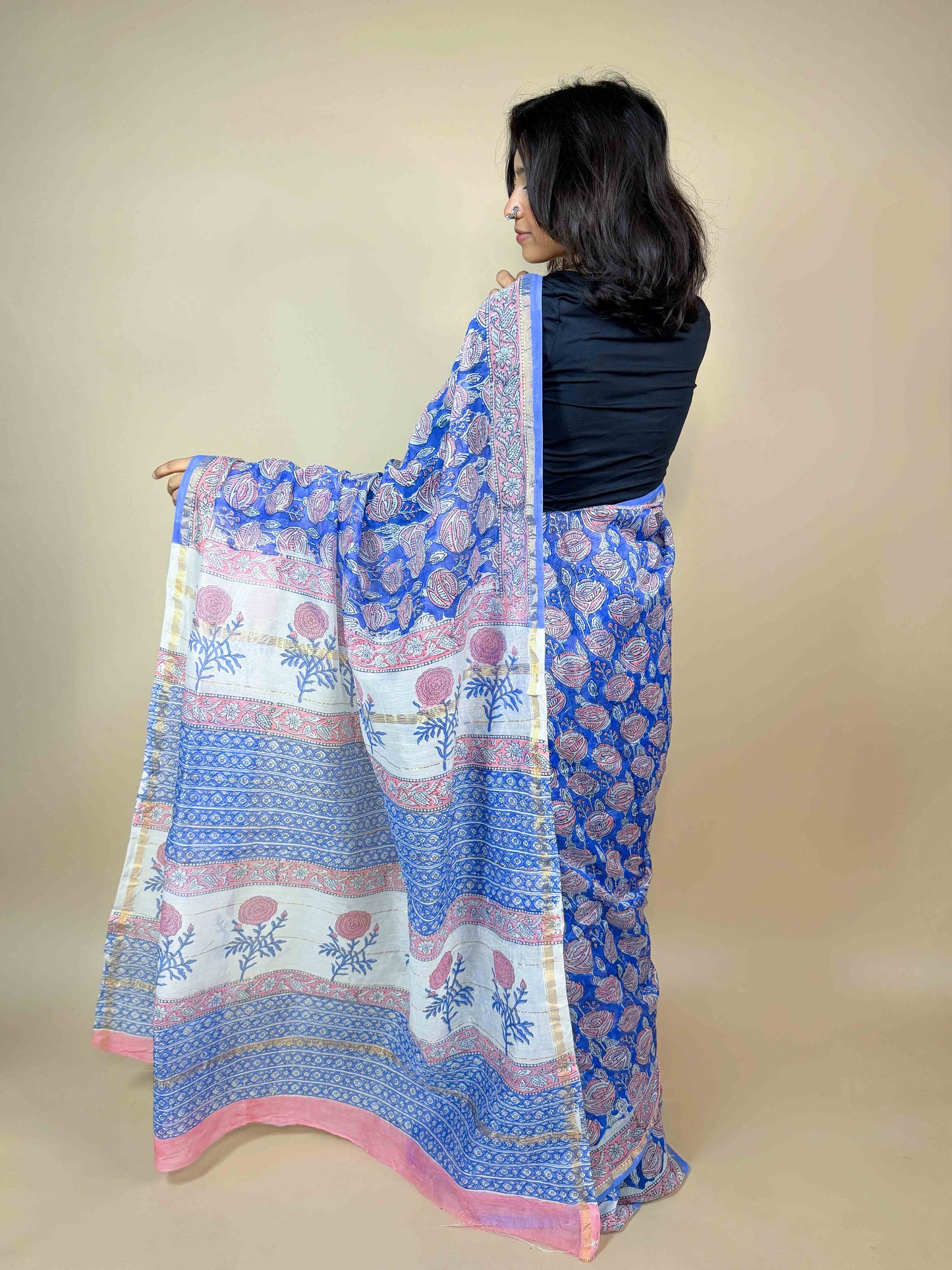 Anokhi Chanderi Handblock Printed Silk Saree