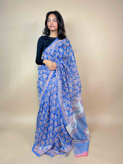 Anokhi Chanderi Handblock Printed Silk Saree