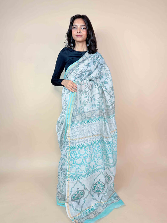 Anokhi Chanderi Handblock Printed Silk Saree
