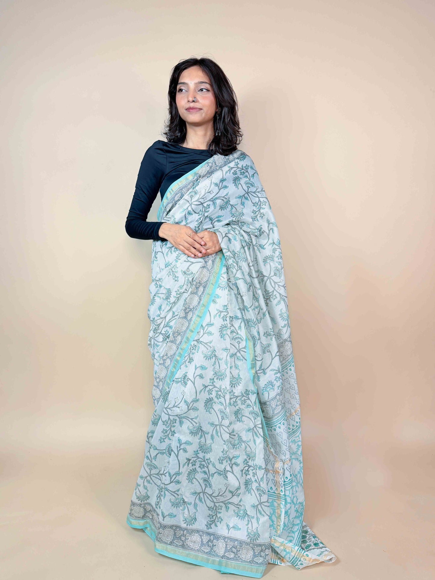 Anokhi Chanderi Handblock Printed Silk Saree