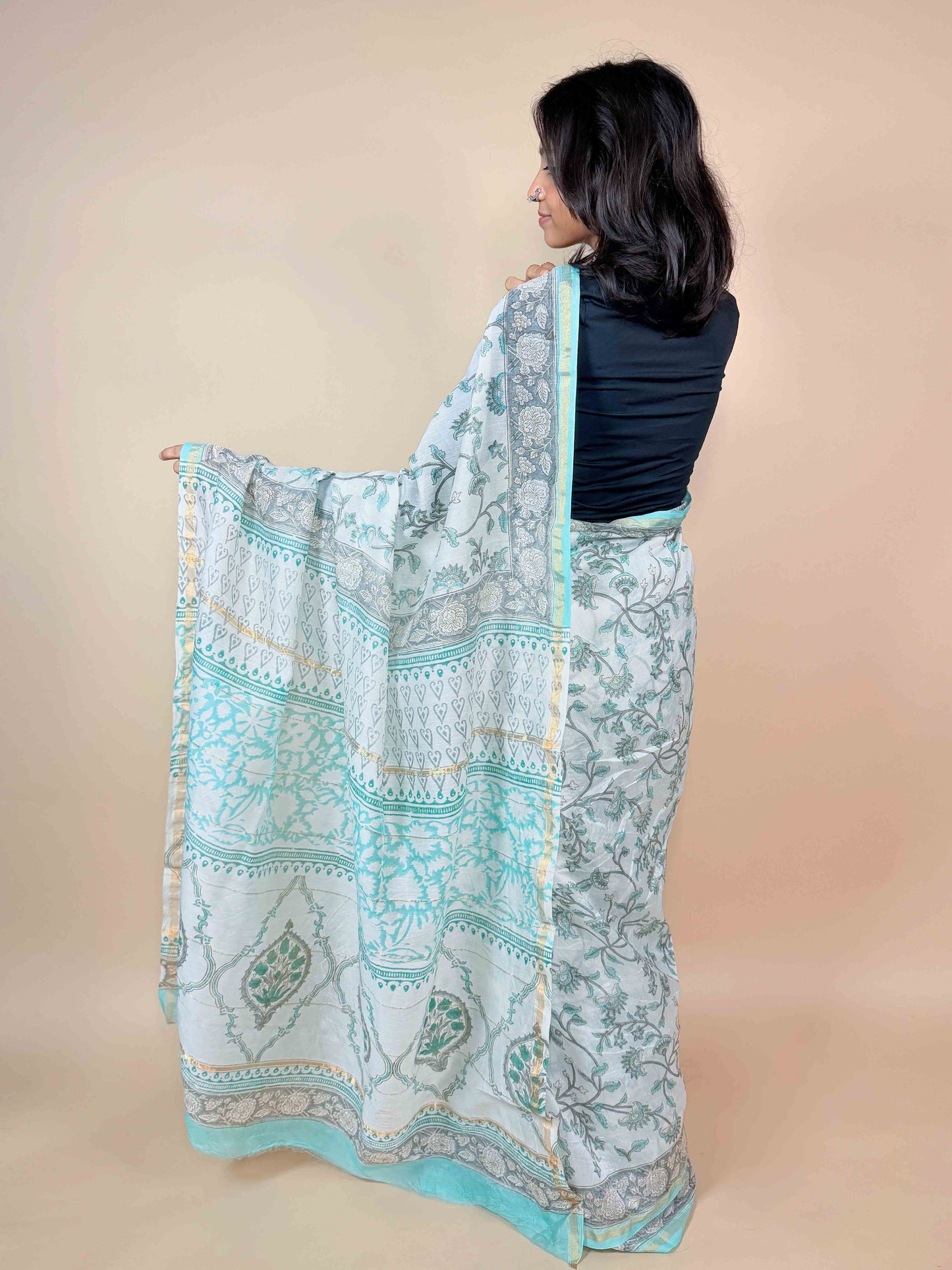 Anokhi Chanderi Handblock Printed Silk Saree