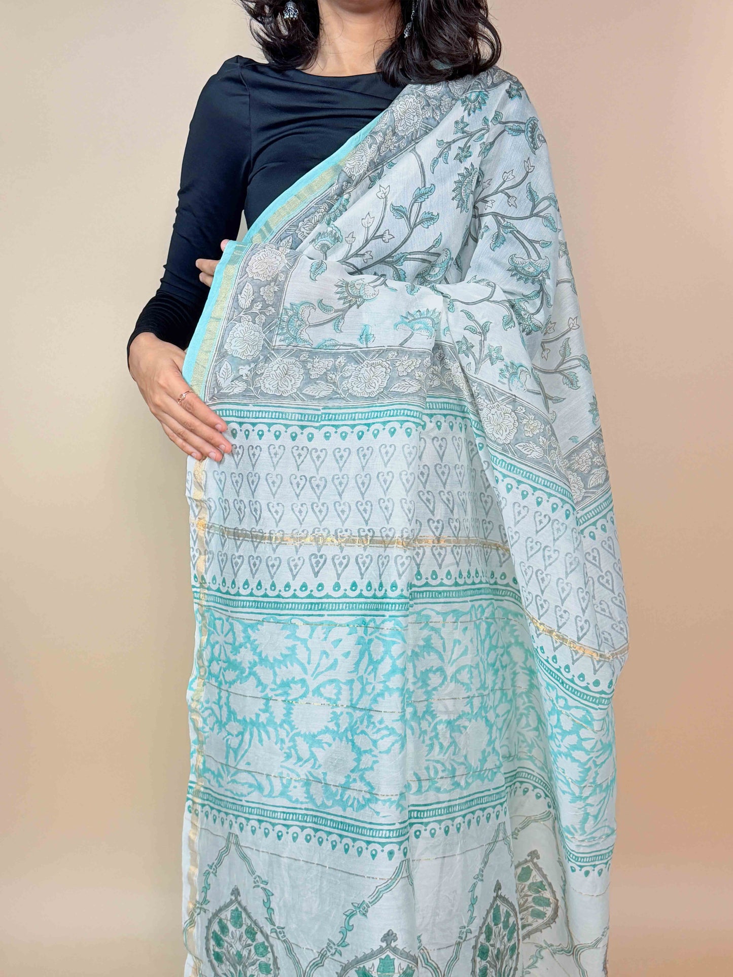 Anokhi Chanderi Handblock Printed Silk Saree