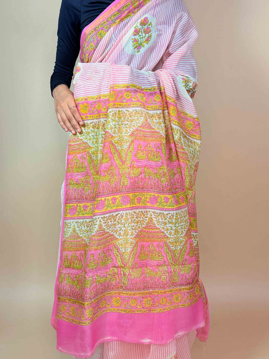 Anokhi Chanderi Handblock Printed Silk Saree