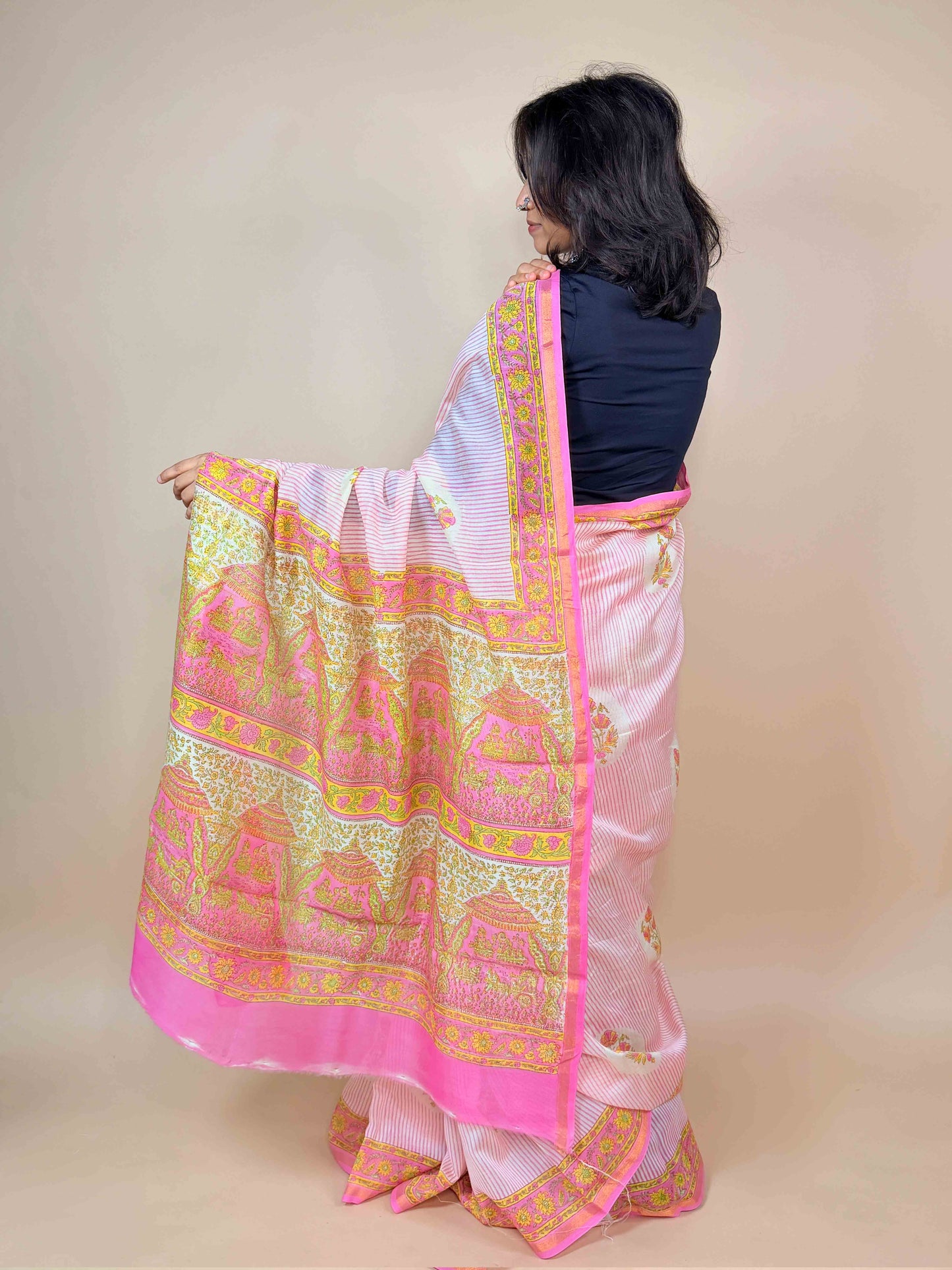 Anokhi Chanderi Handblock Printed Silk Saree