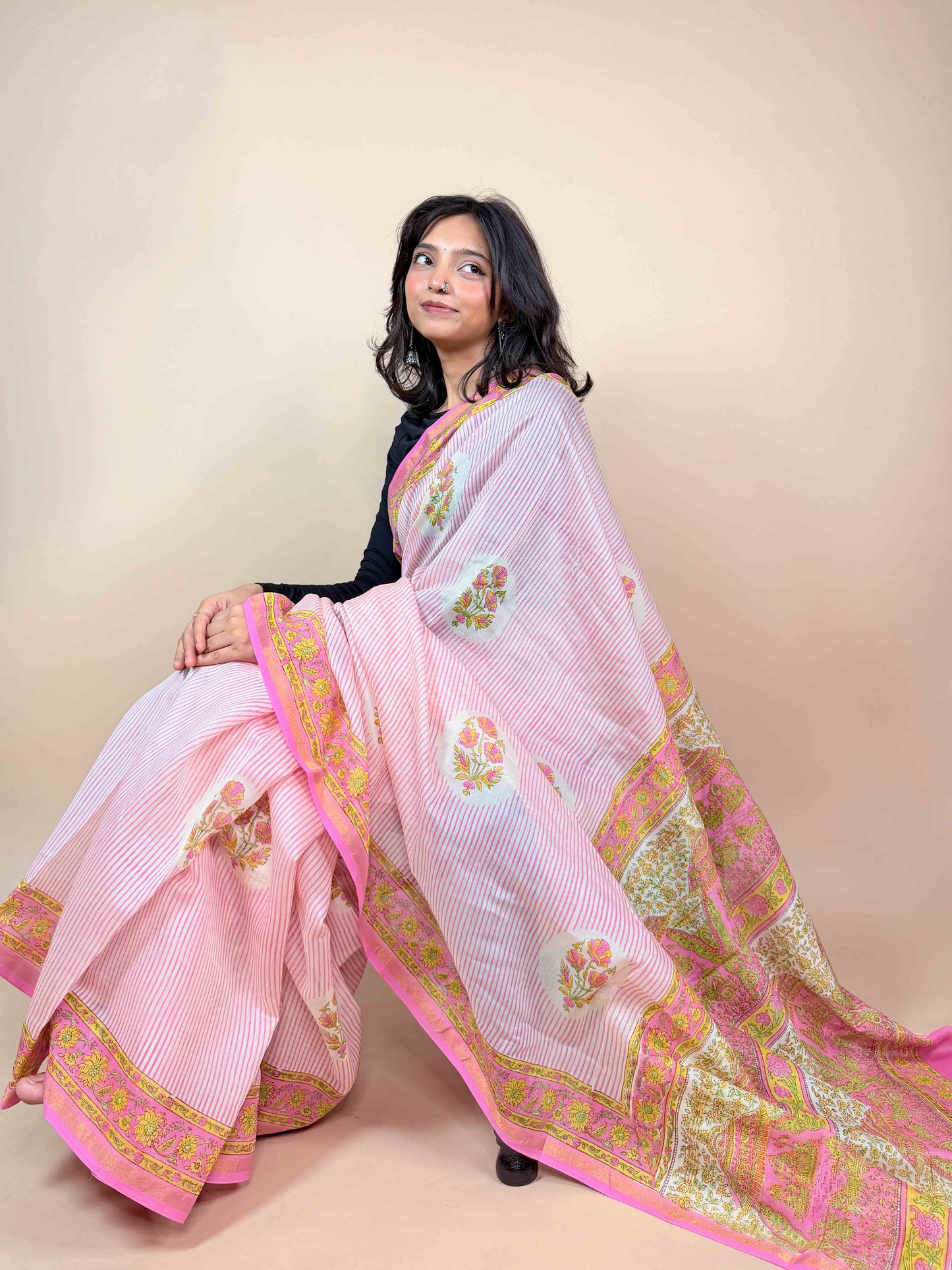 Anokhi Chanderi Handblock Printed Silk Saree
