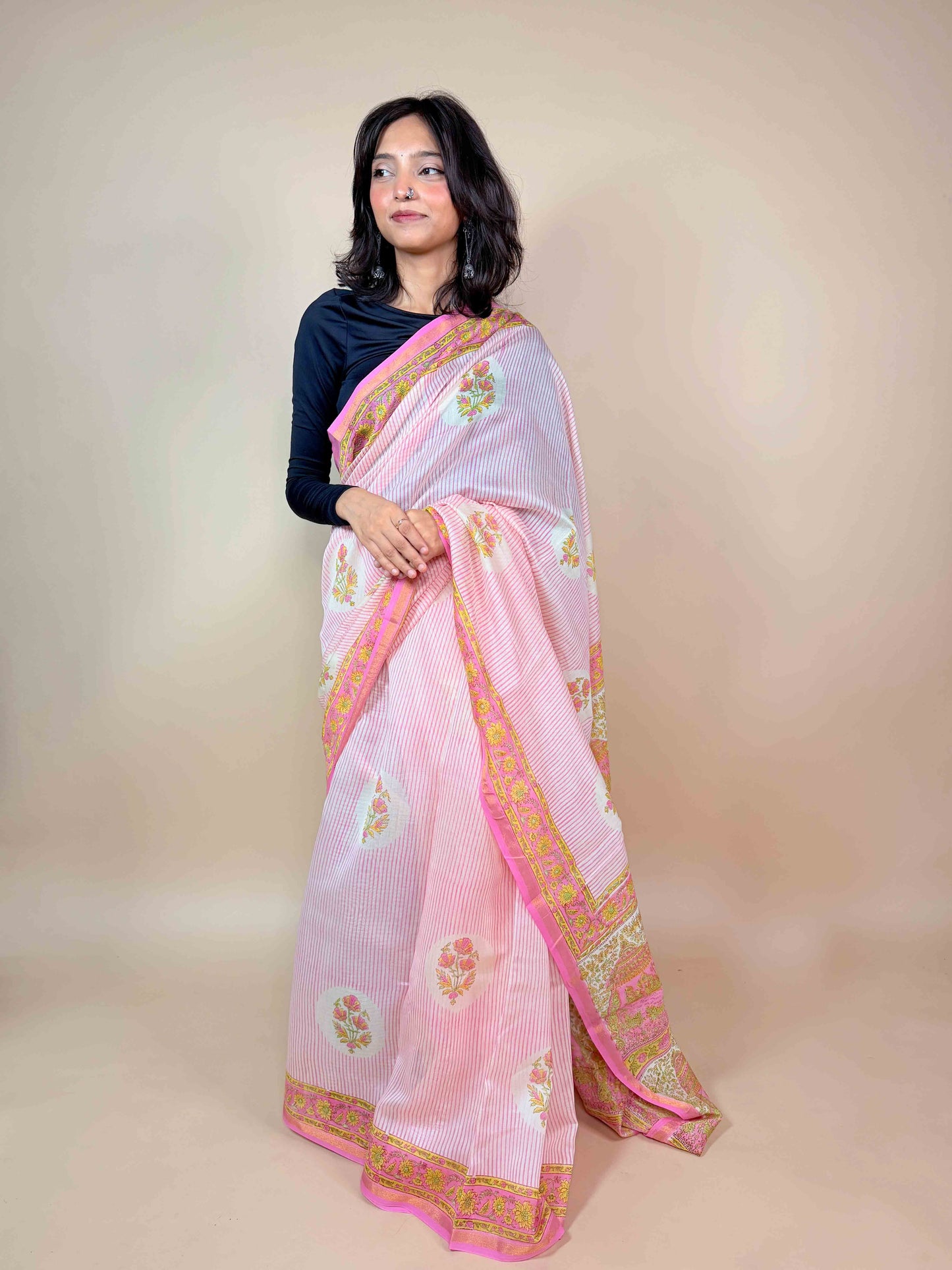 Anokhi Chanderi Handblock Printed Silk Saree