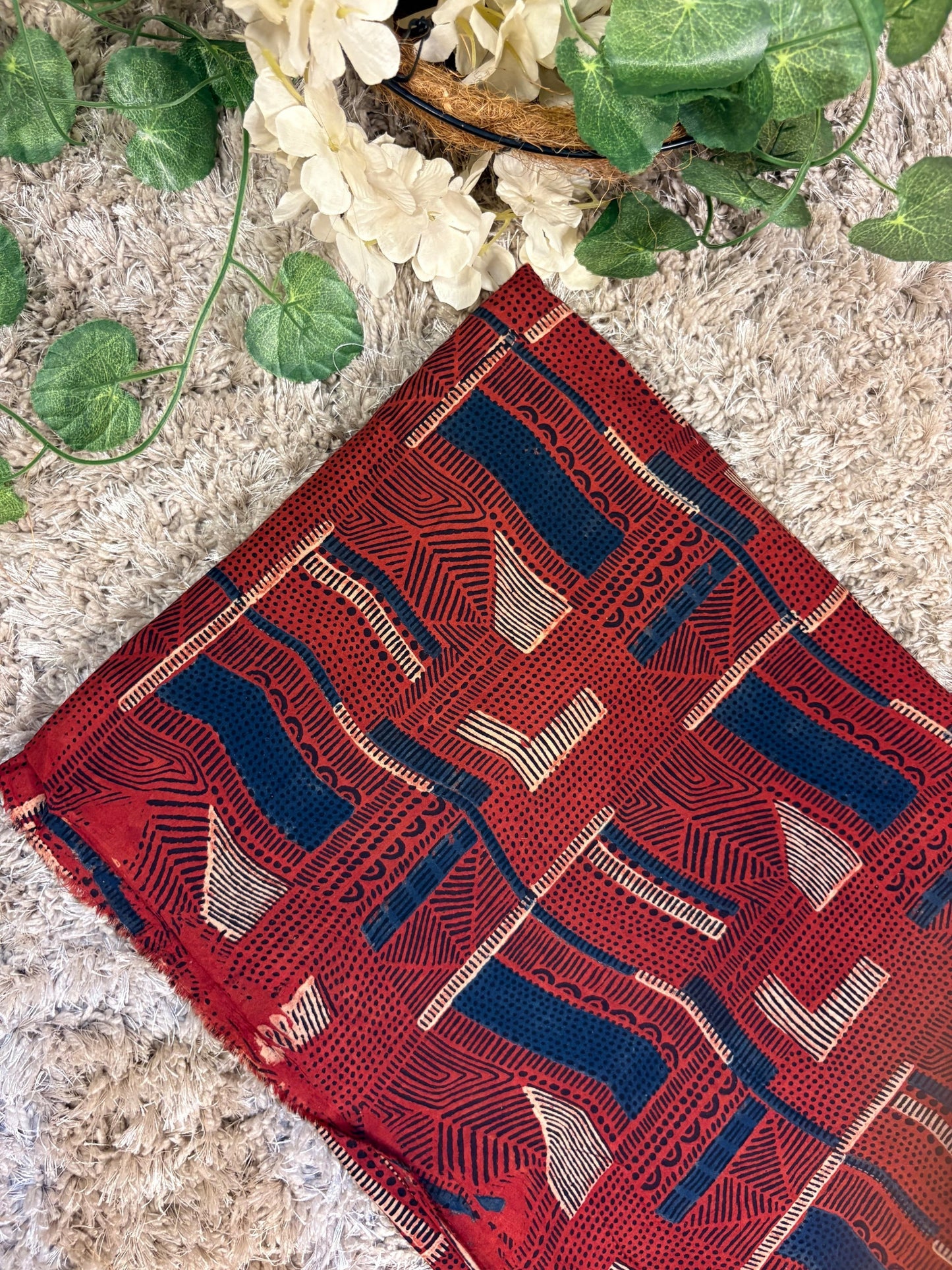 Crimson Red Super Ajrakh Handblock Printed Fabric | Crimson